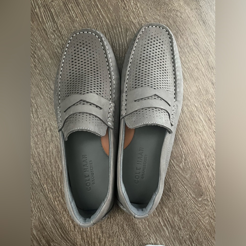 Cole Haan Gray Suede Slip-On Loafers with Perforated Vamp NWOT